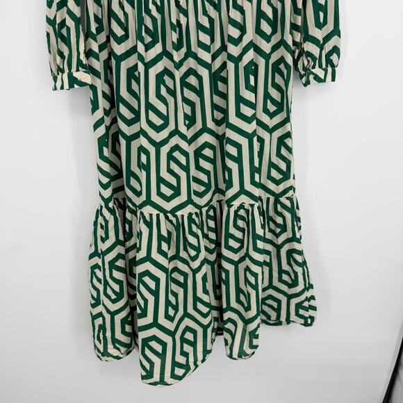 Zara Karen Tiered Midi Dress Geometric Print White Green Womens US XS - Picture 5 of 12